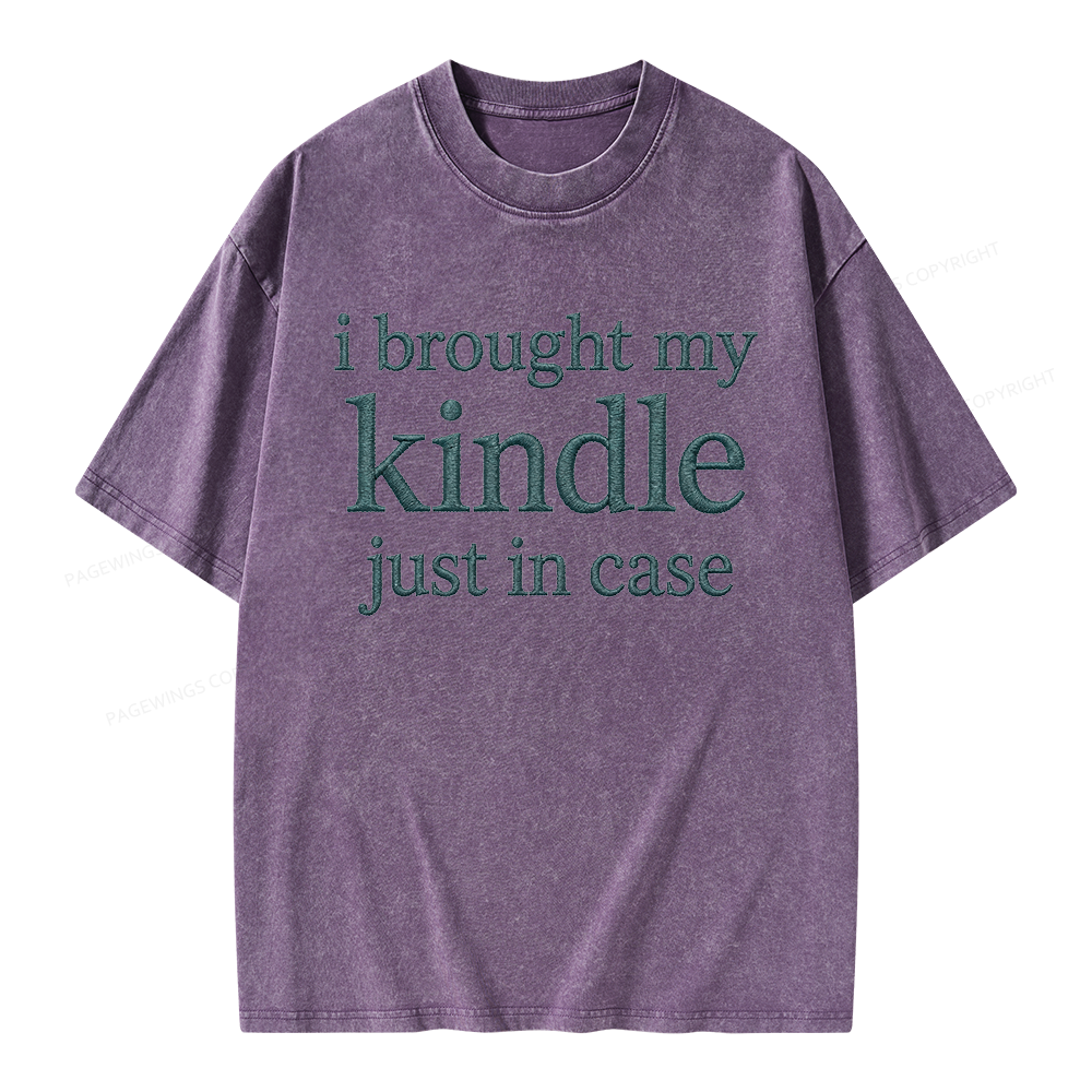 Pagewings Embroidered I Brought My Kindle Unisex Washed T-shirt