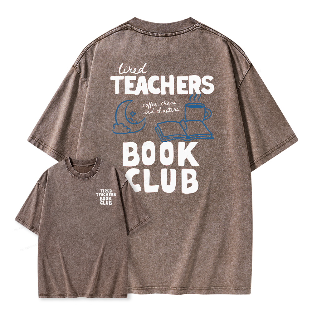 Pagewings Tired Teachers Book Club Unisex Washed T-shirt