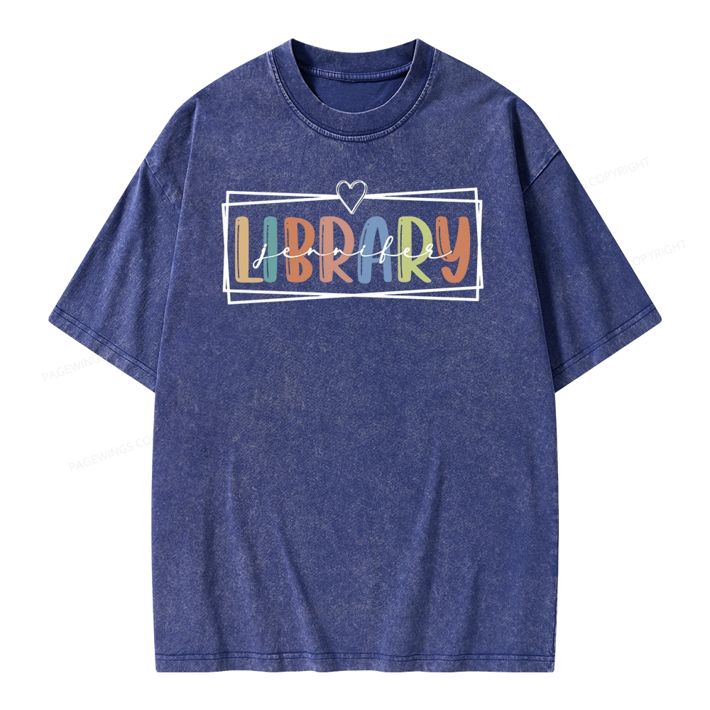 Pagewings Elementary Librarian Custom Name Unisex Washed T-shirt
