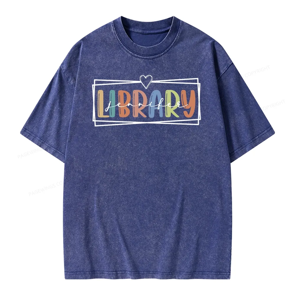 Pagewings Elementary Librarian Custom Name Unisex Washed T-shirt