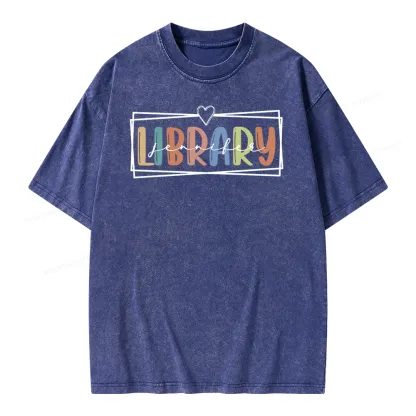 Pagewings Elementary Librarian Custom Name Unisex Washed T-shirt
