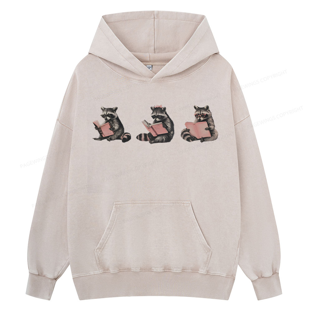 Pagewings Funny Raccoon Bookish Gift Unisex Washed Hoodie