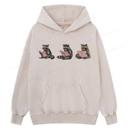 Pagewings Funny Raccoon Bookish Gift Unisex Washed Hoodie