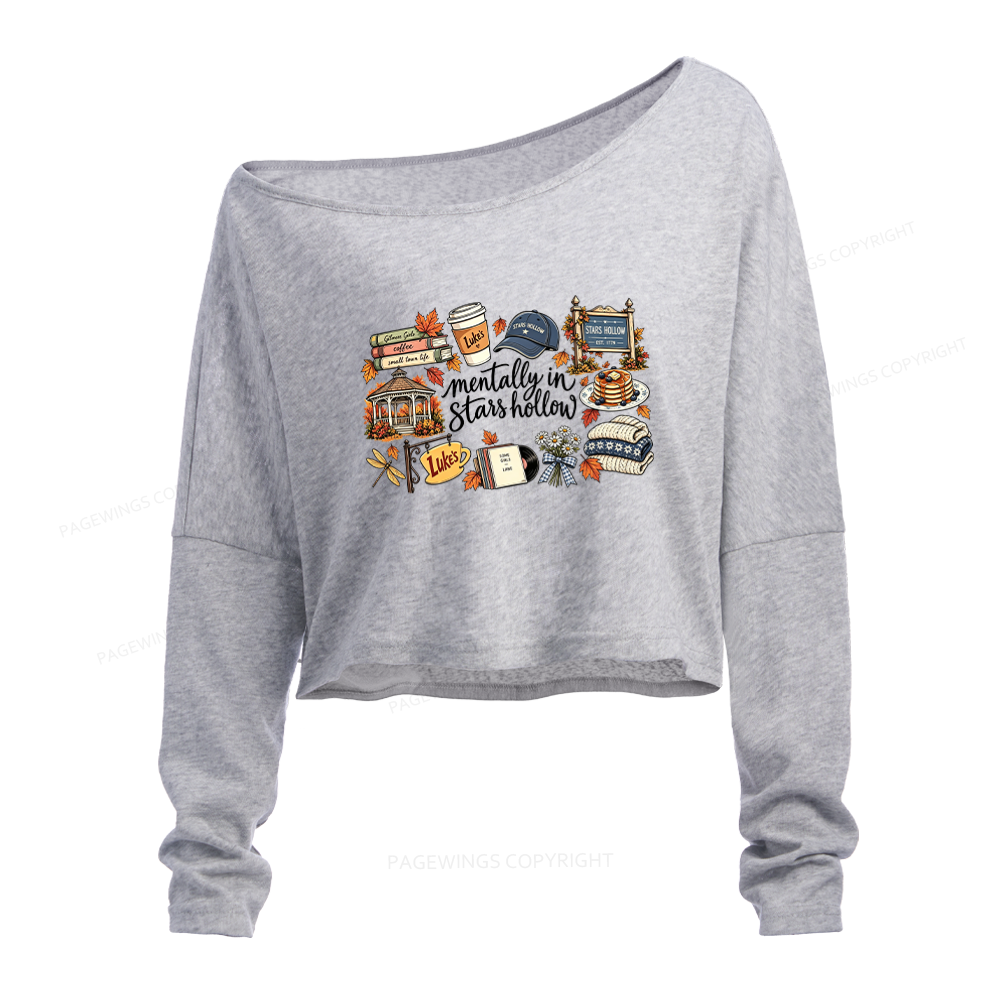 Pagewings Fall Hollow Slouchy Long Sleeve Off Shoulder T-shirt
