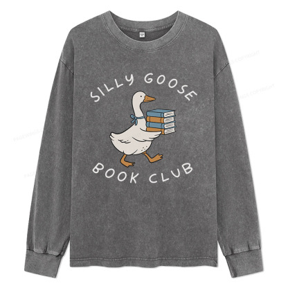 Pagewings Silly Goose Book Club Unisex Washed Long Sleeve T-shirt