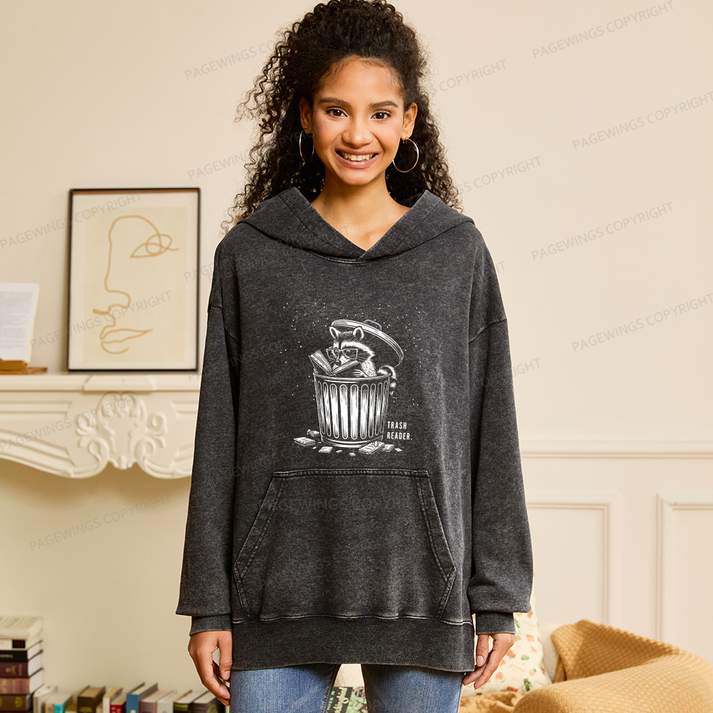 Pagewings Trash Reader Raccoon - Book Quote Unisex Washed Hoodie
