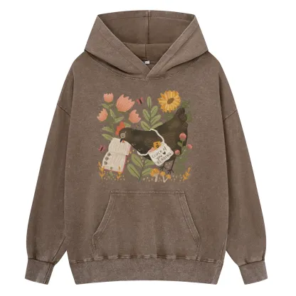 Pagewings Chicken Reading a Book Unisex Washed Hoodie