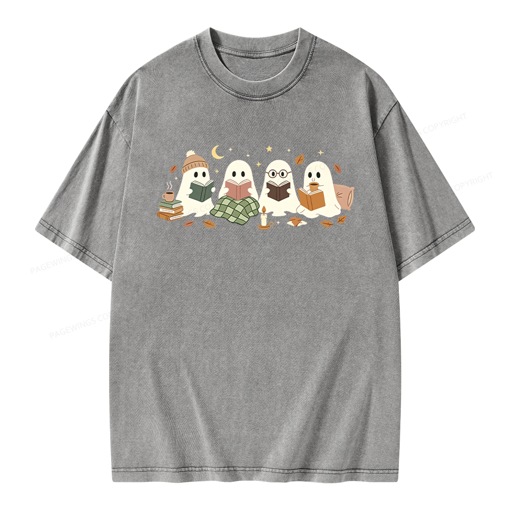 Pagewings Ghost Reading Club Unisex Washed T-shirt