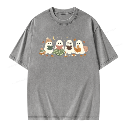 Pagewings Ghost Reading Club Unisex Washed T-shirt