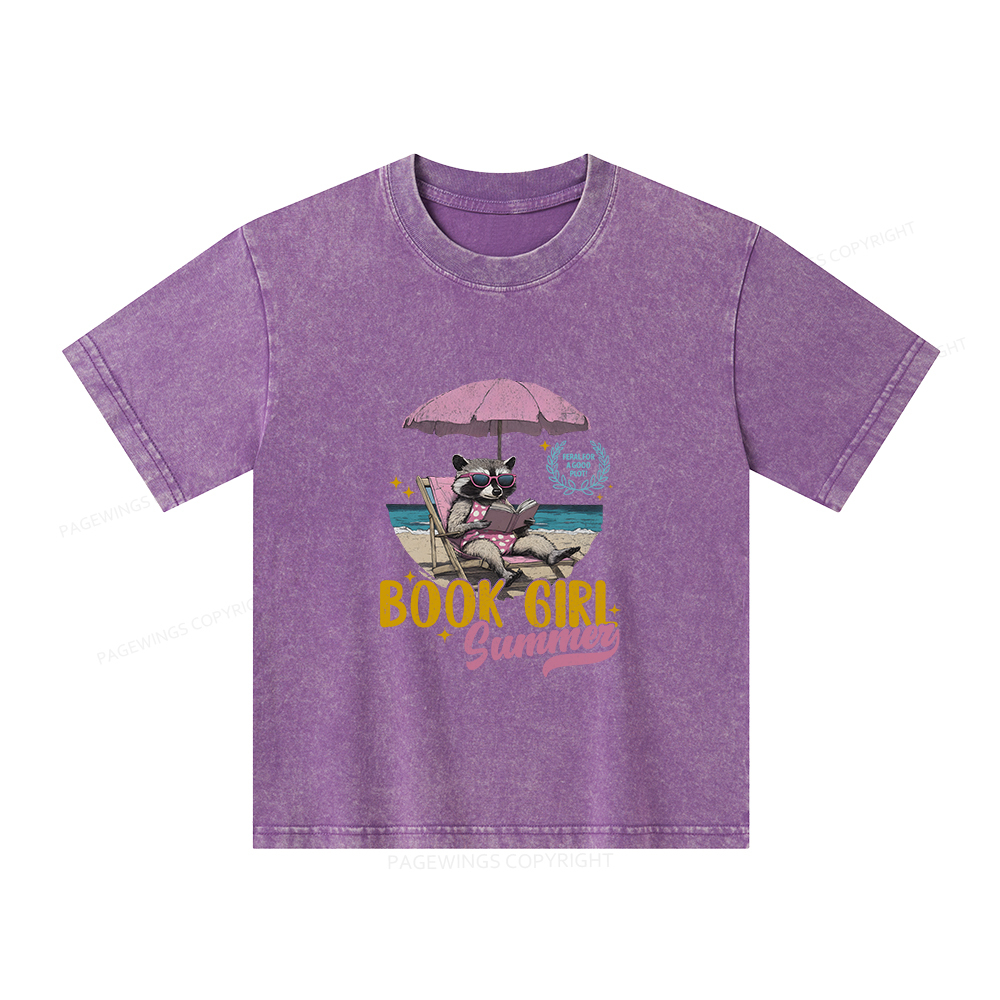 Pagewings Book Girl Summer Unisex Kids Washed T-shirt