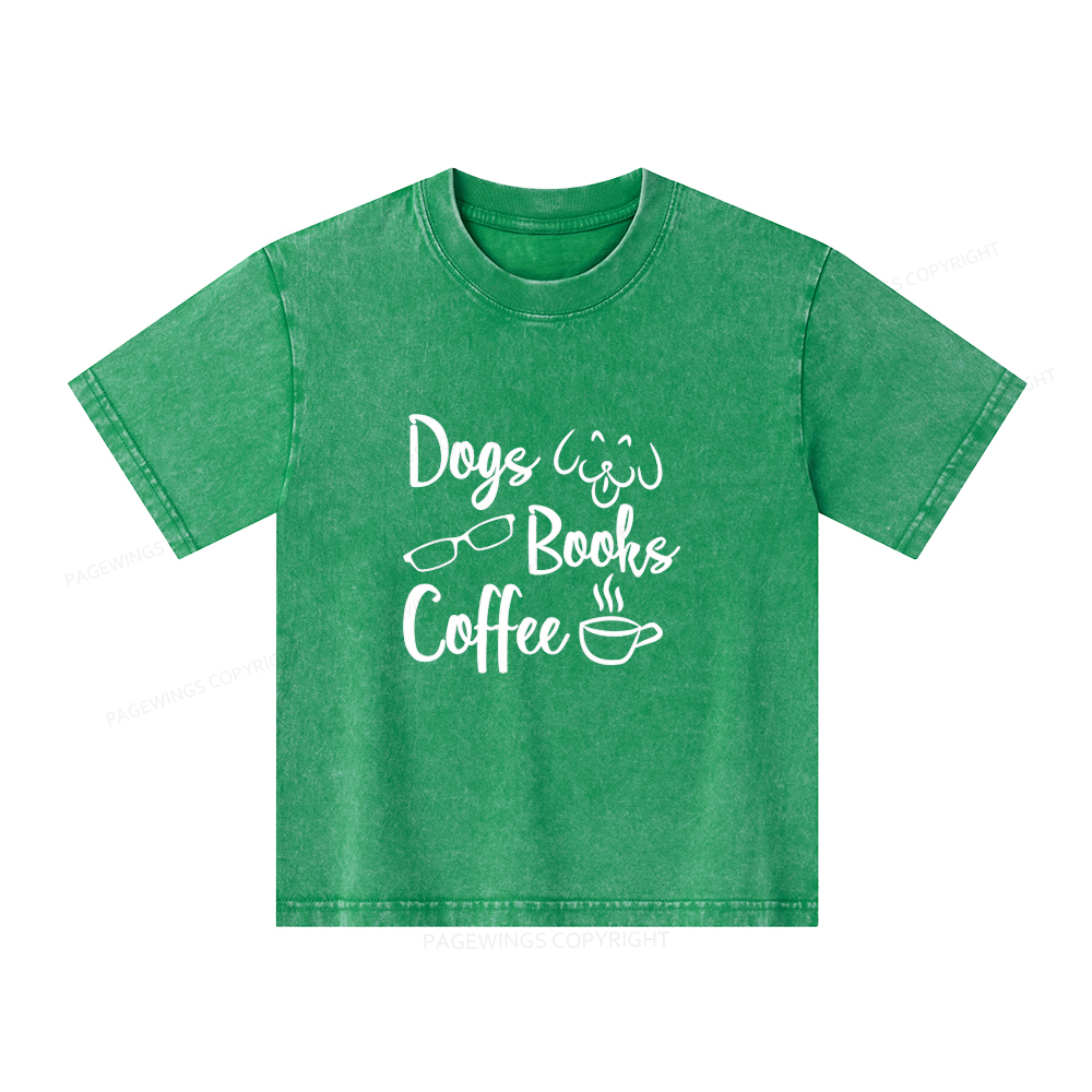Pagewings Dogs Books Coffee Unisex Kids Washed T-shirt