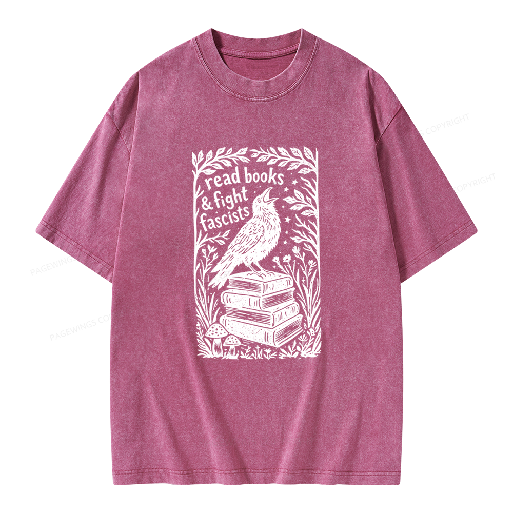 Pagewings Read Books Fight Fascists Unisex Washed T-shirt