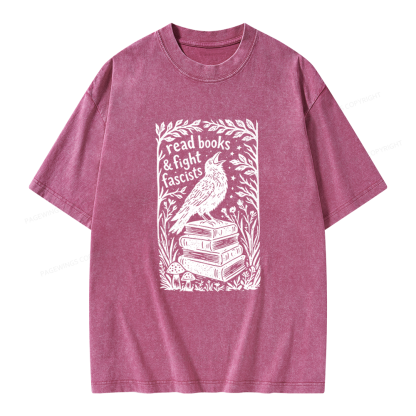 Pagewings Read Books Fight Fascists Unisex Washed T-shirt