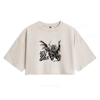 Pagewings Woman Dragon Rider Women's Washed Cropped T-shirt