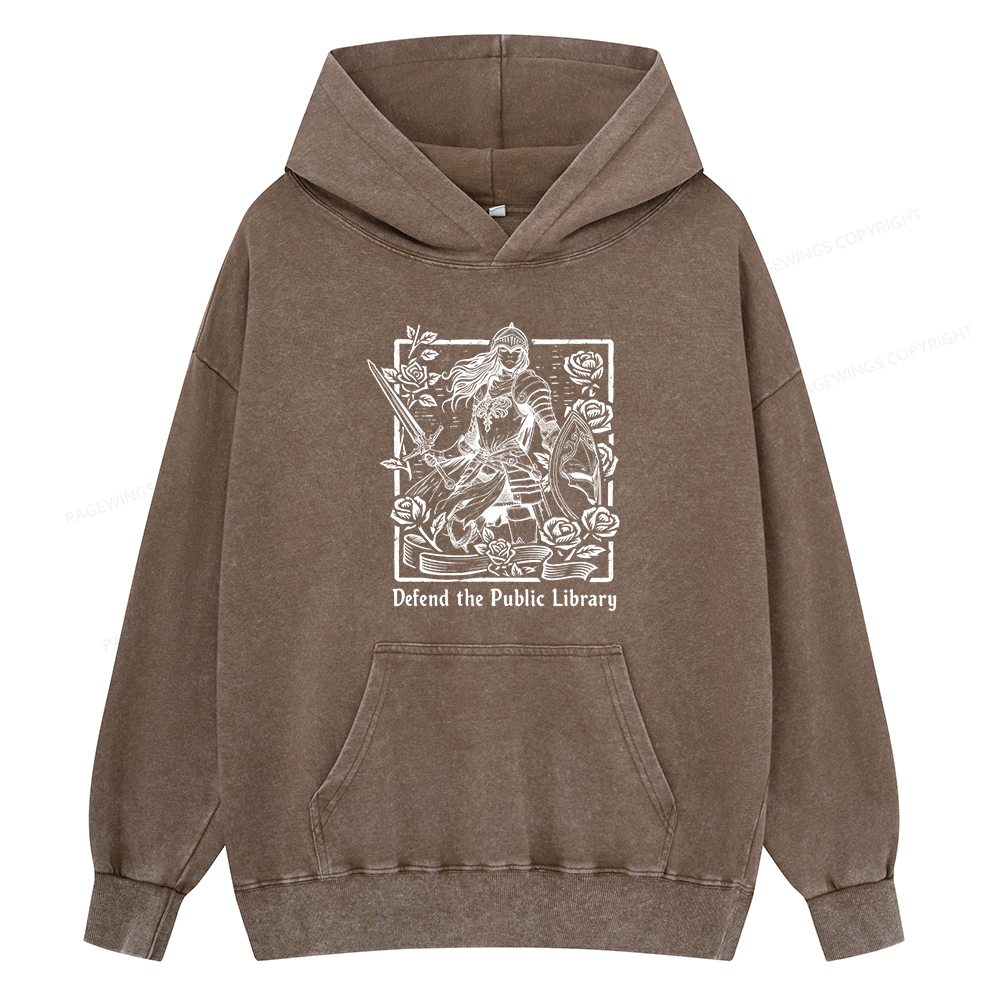 Pagewings Defend The Public Library Unisex Washed Hoodie