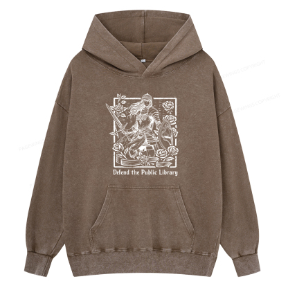 Pagewings Defend The Public Library Unisex Washed Hoodie