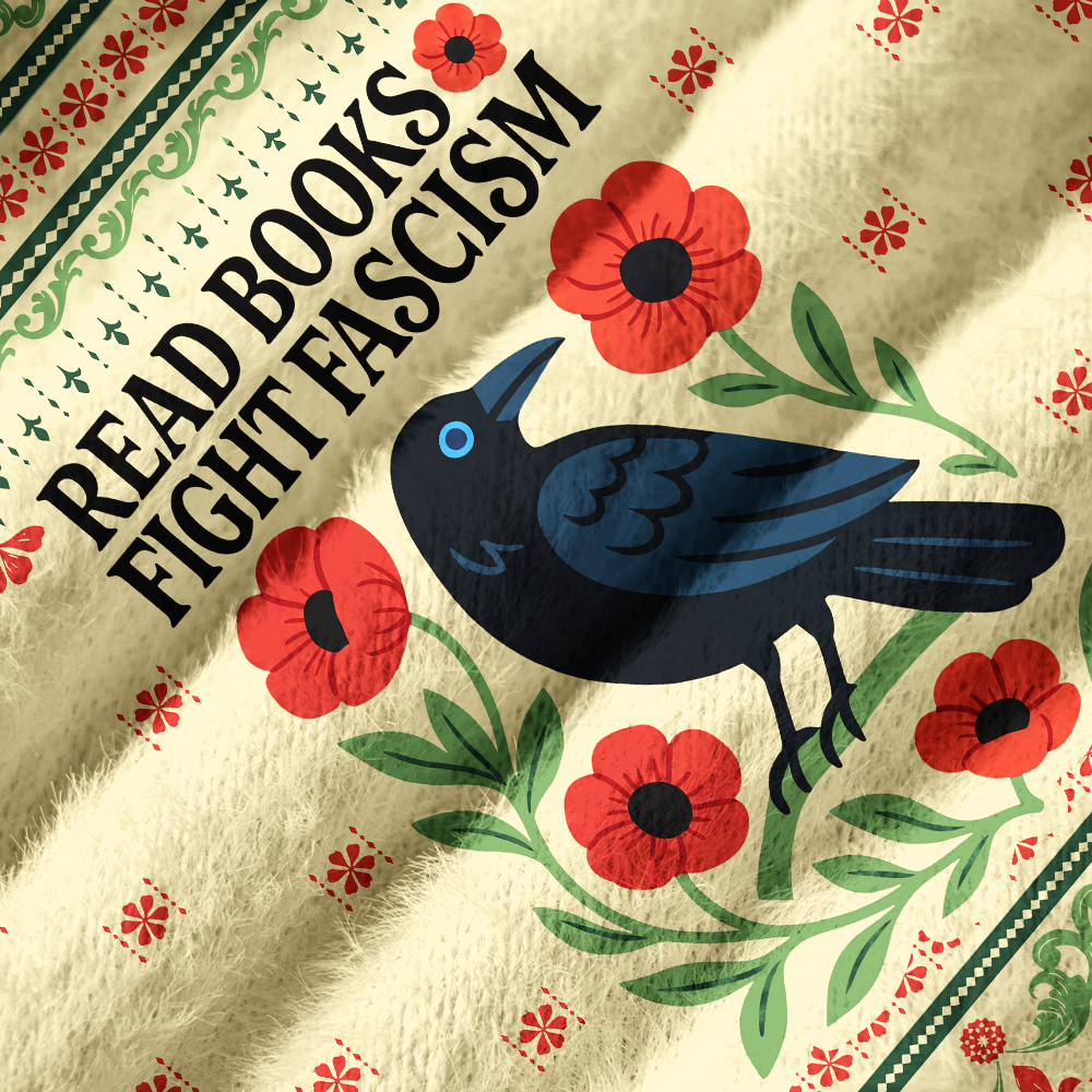 Pagewings Read Books Fight Fascism Off Shoulder Ugly Knit Sweater