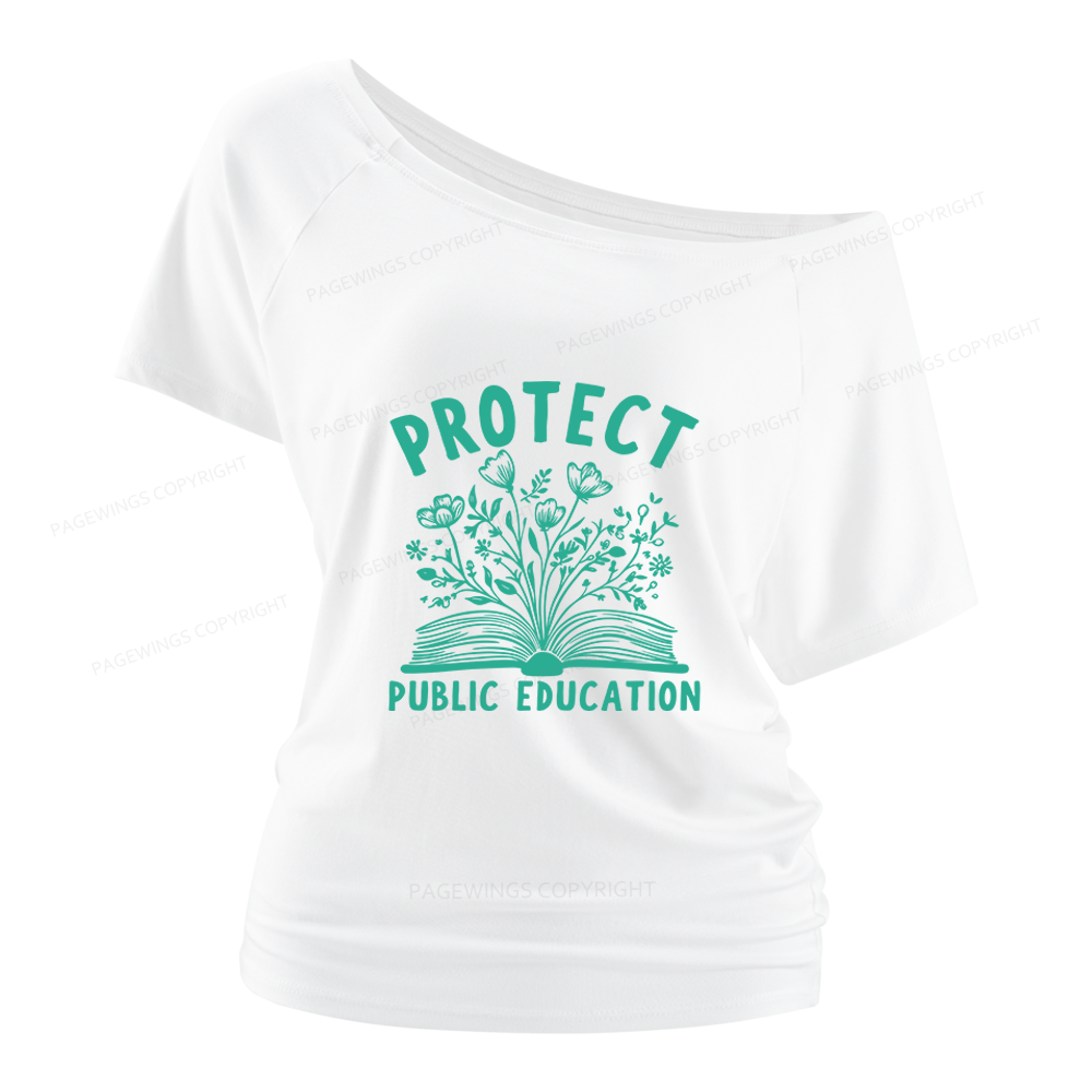 Pagewings Protect Public Education Women Off Shoulder T-shirts