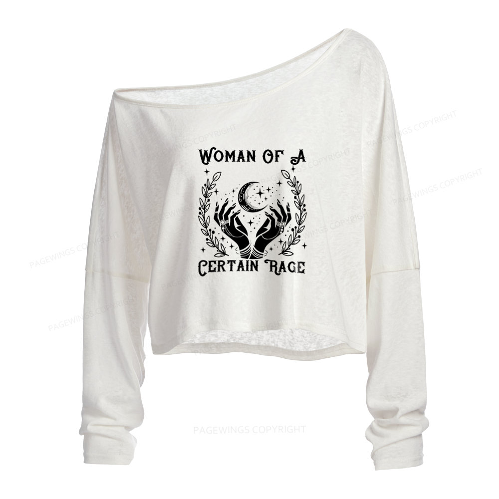 Pagewings Woman Of A Certain Rage Slouchy Long Sleeve Off Shoulder T-shirt