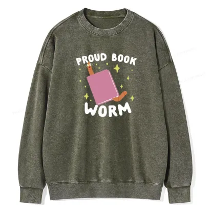 Pagewings Proud Book Worm - Book lover Unisex Washed Sweatshirt