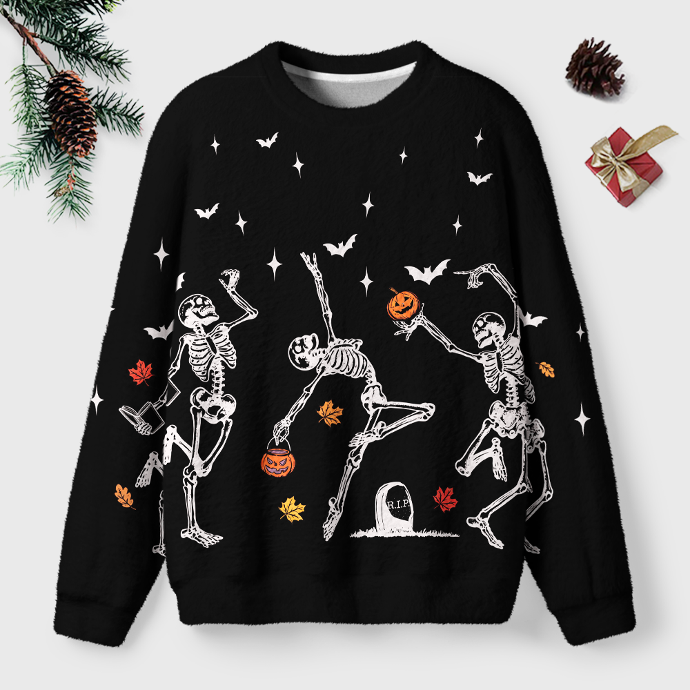 Pagewings Dancing Skeleton Unisex Ugly Light Knit Sweatshirt