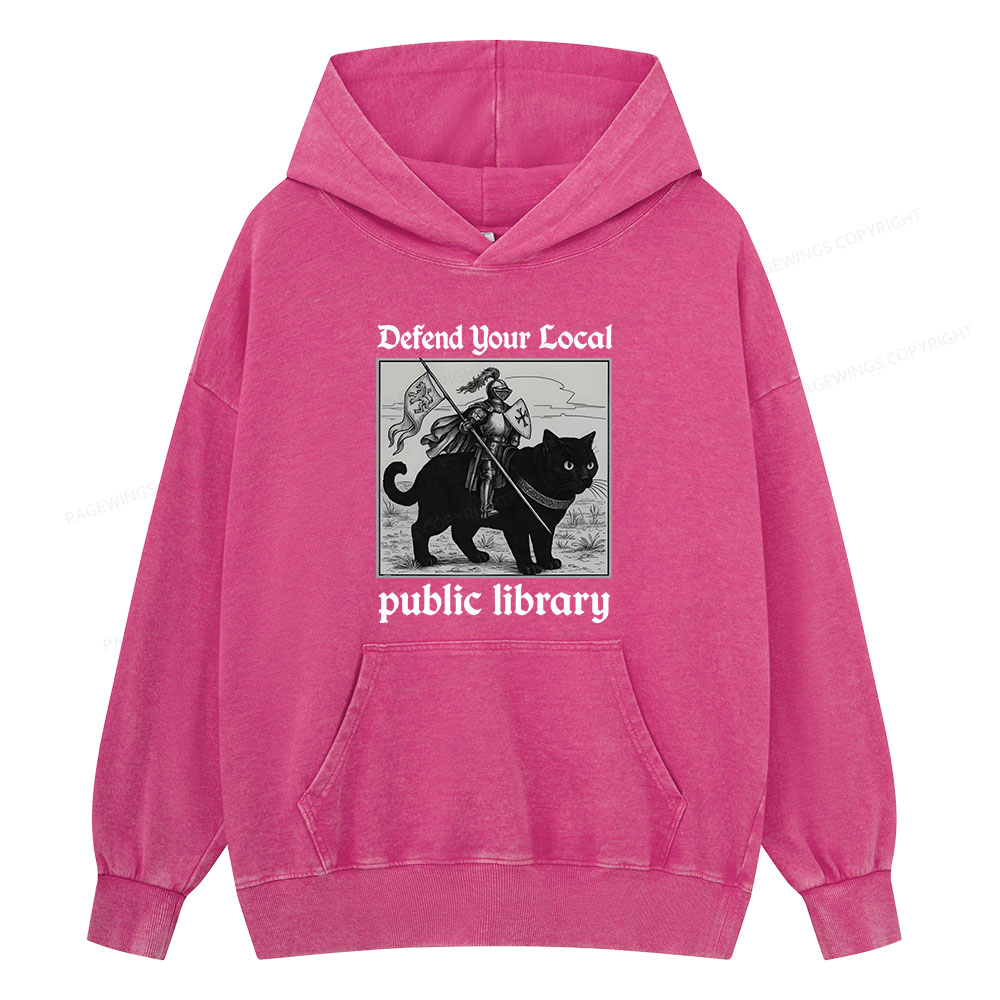 Pagewings Defend Your Local public library Unisex Washed Hoodie