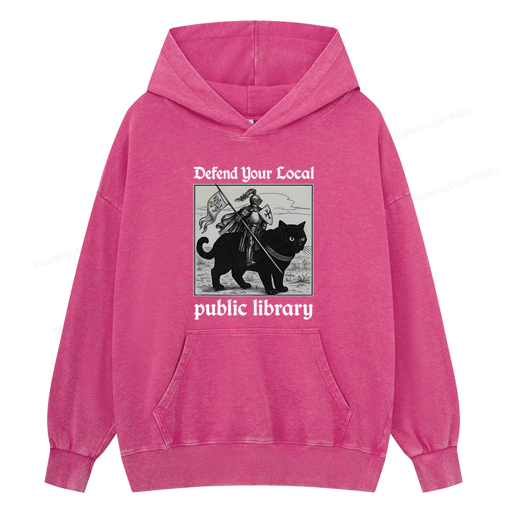 Pagewings Defend Your Local public library Unisex Washed Hoodie