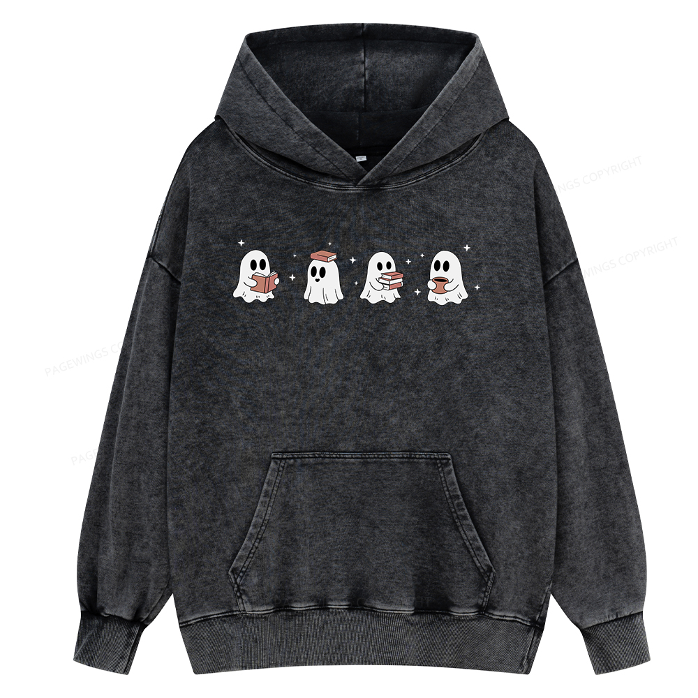 Pagewings Bookish Ghost Unisex Washed Hoodie