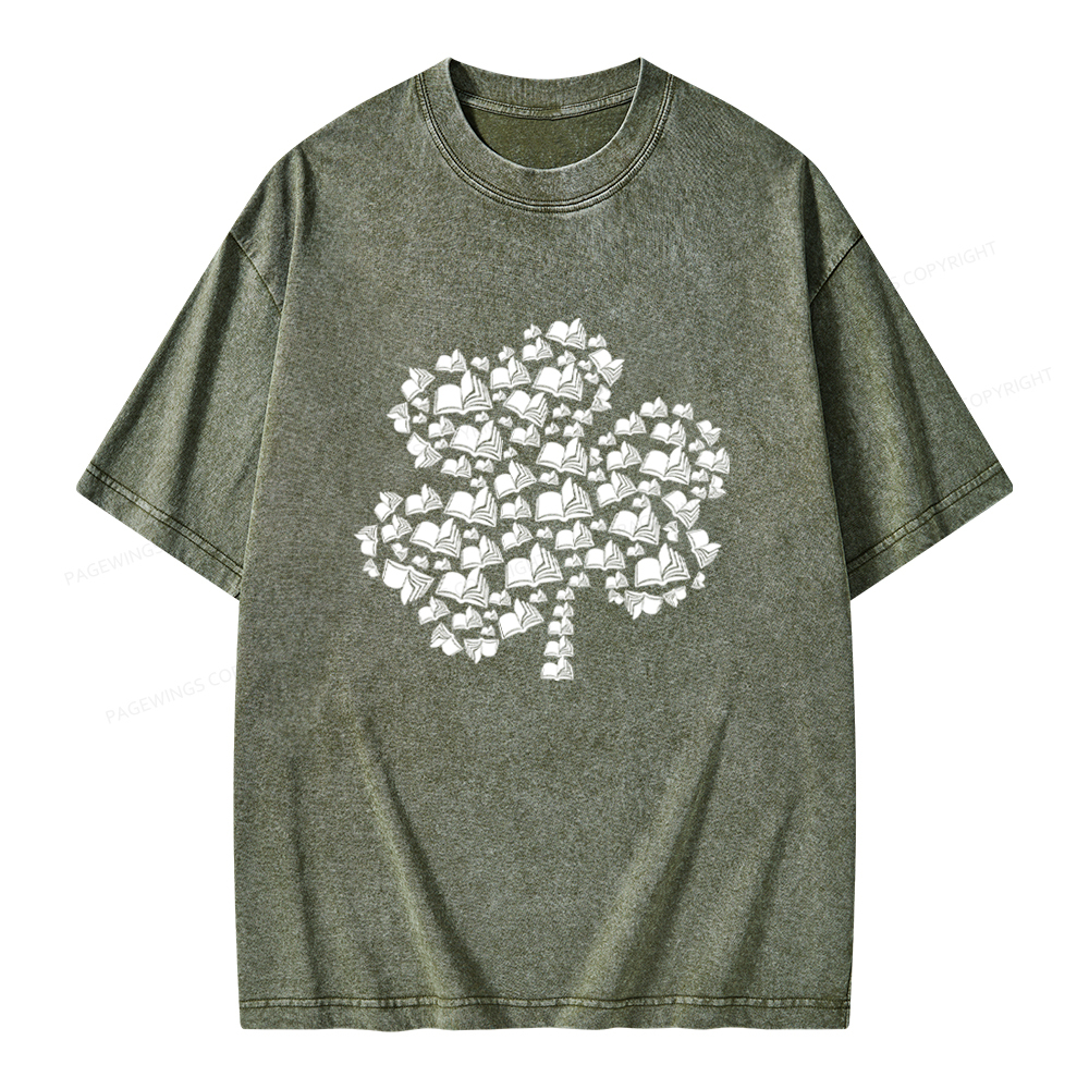 Shamrock Book St Patricks Day Unisex Washed T-shirt