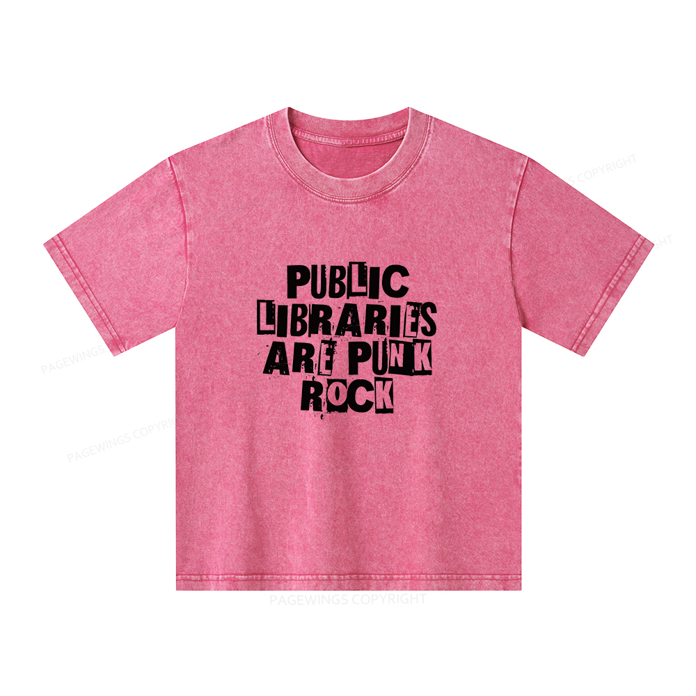 Pagewings Public Libraries Are Punk Rock Unisex Kids Washed T-shirt
