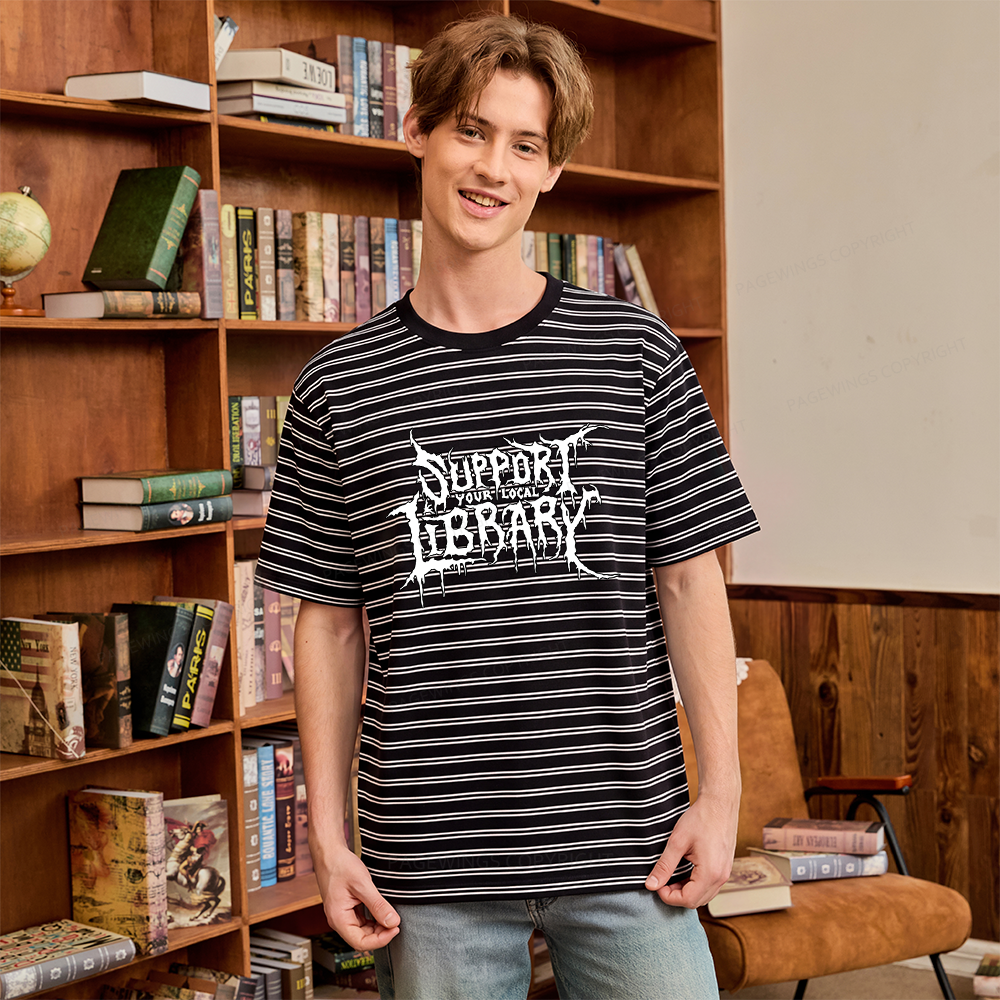 Pagewings Support Your Local Library Unisex Striped T-Shirt