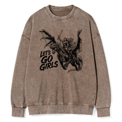 Pagewings Woman Dragon Rider Unisex Washed Sweatshirt