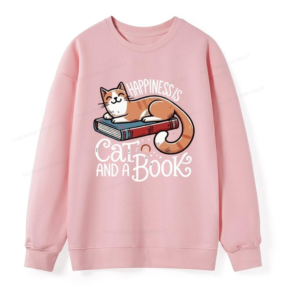 Pagewings Happiness Is A Cat And A Book Unisex Classic Sweatshirt