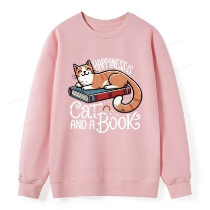 Pagewings Happiness Is A Cat And A Book Unisex Classic Sweatshirt