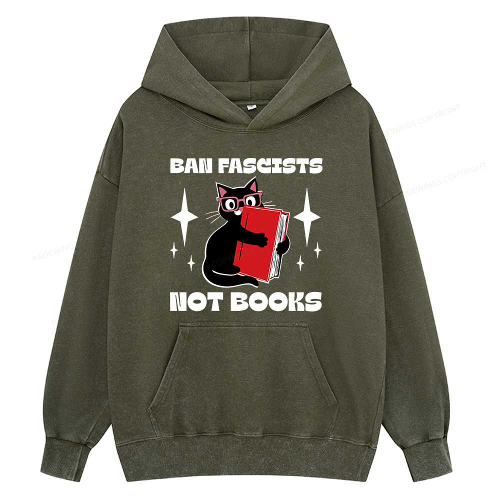 Pagewings Ban Fascists Not Books Unisex Washed Hoodie