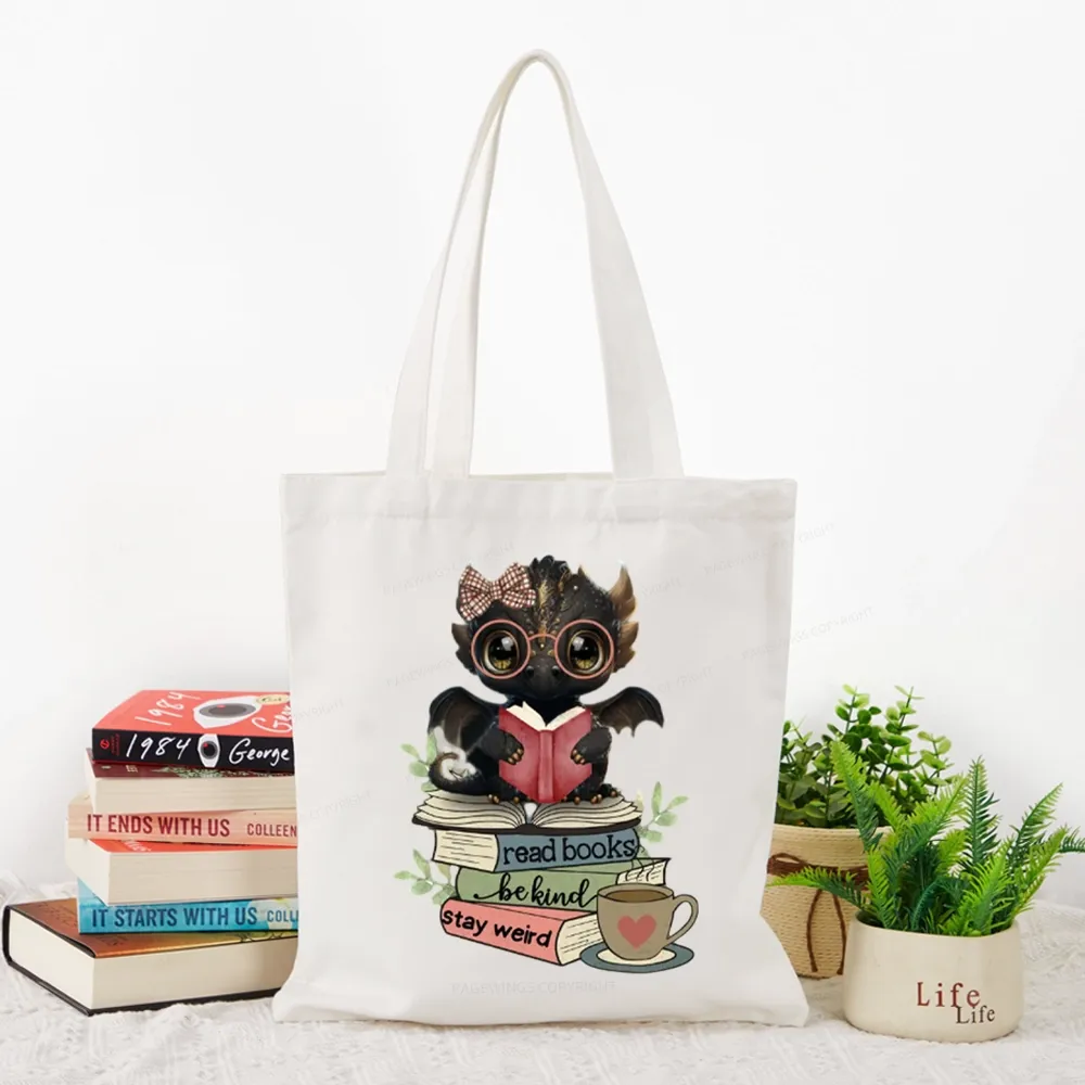 Pagewings Cute Dragon Read Books Be Kind Stay Weird Tote Bag