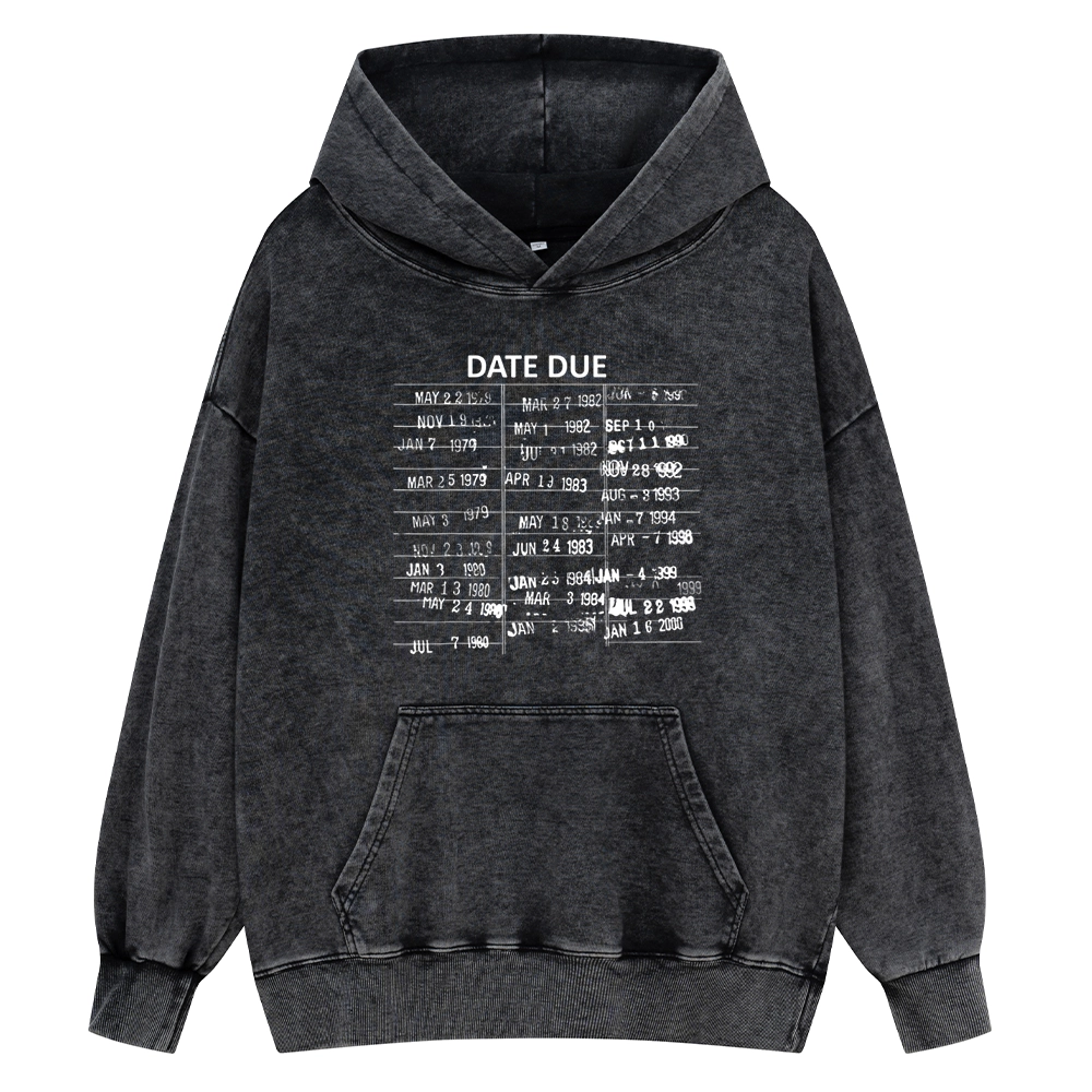 Pagewings Library Card Due Dat Unisex Washed Hoodie