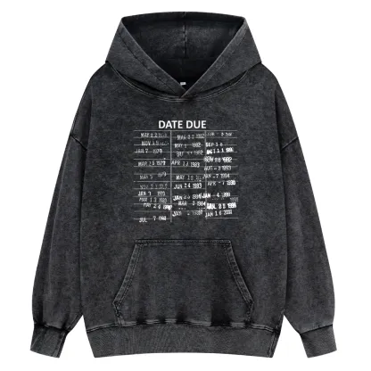 Pagewings Library Card Due Dat Unisex Washed Hoodie