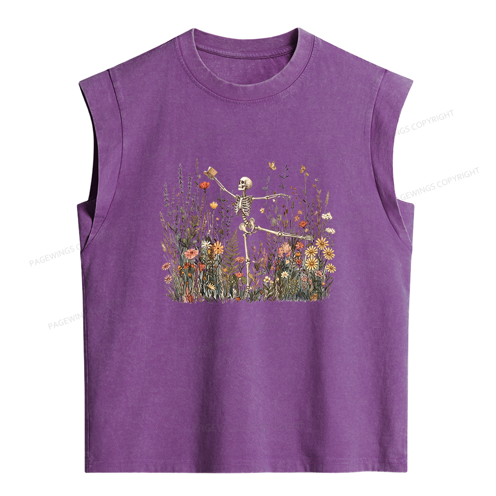 Pagewings Skeleton Reading Women's Washed Tank Top