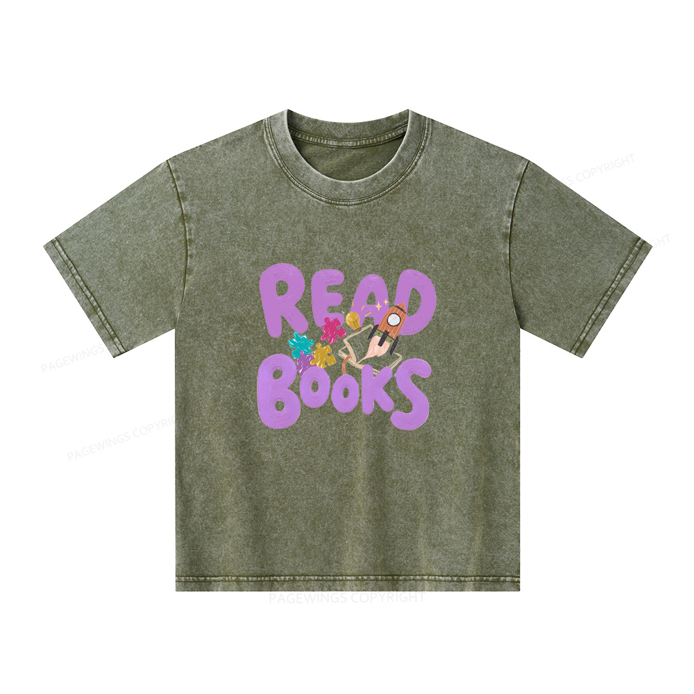 Pagewings Read Books Unisex Kids Washed T-shirt