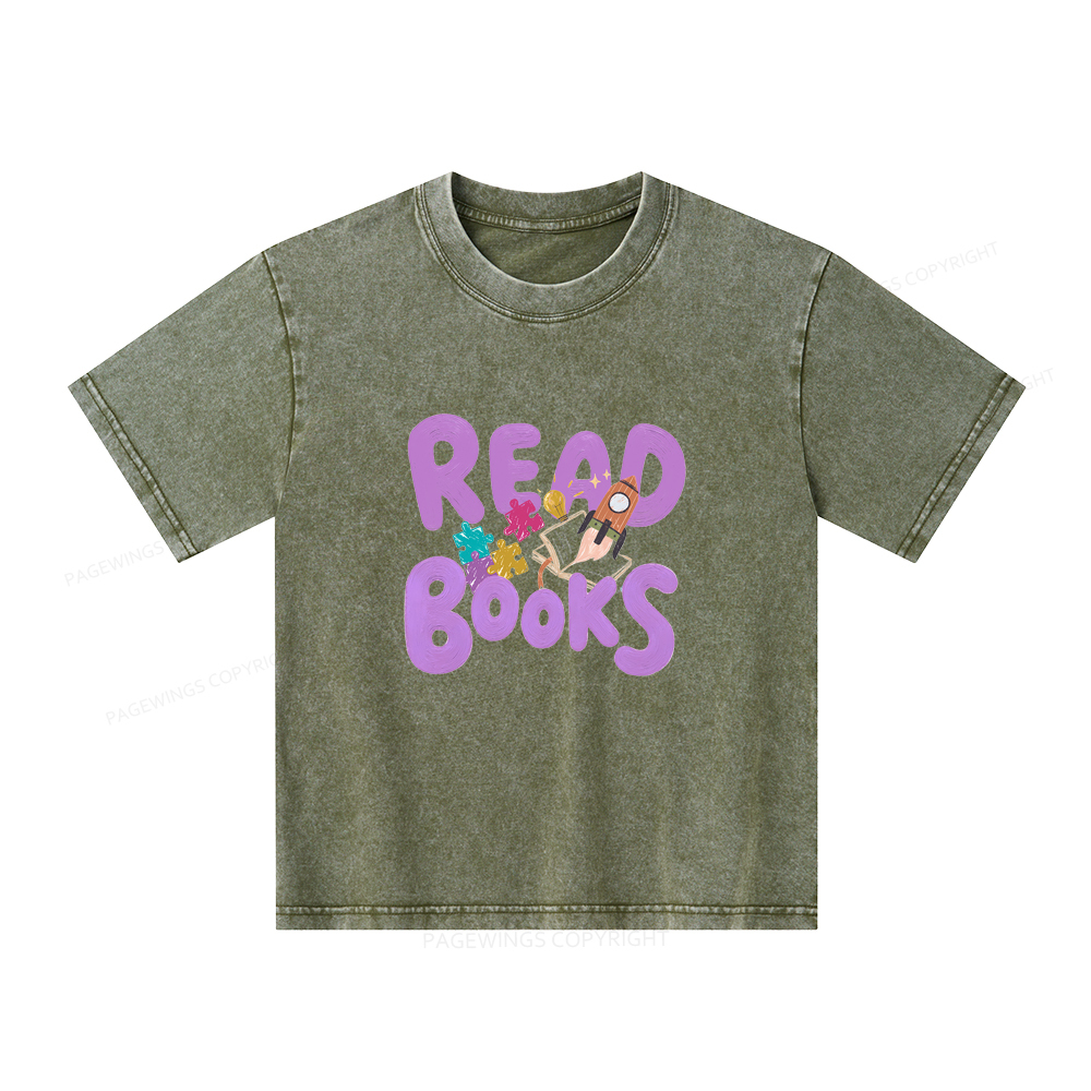 Pagewings Read Books Unisex Kids Washed T-shirt