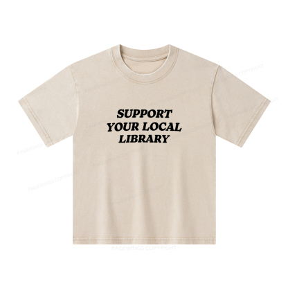 Pagewings Support Your Local Library Unisex Kids Washed T-shirt