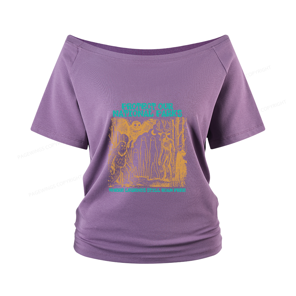 Pagewings Protect Our Parks Vintage Camping Women Off Shoulder T-shirts