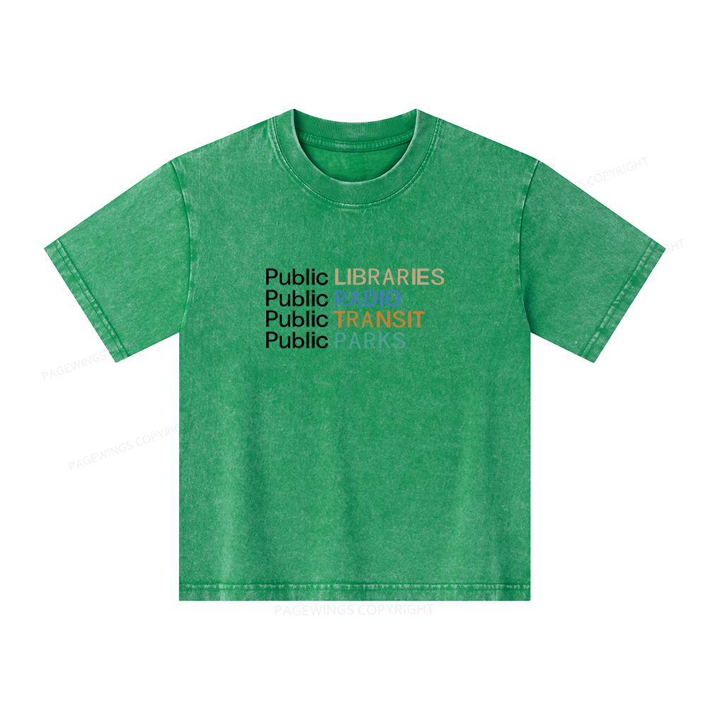 Pagewings Public Libraries Radio Transit Parks Unisex Kids Washed T-shirt