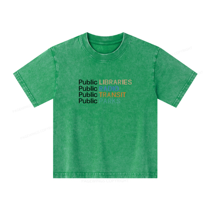 Pagewings Public Libraries Radio Transit Parks Unisex Kids Washed T-shirt