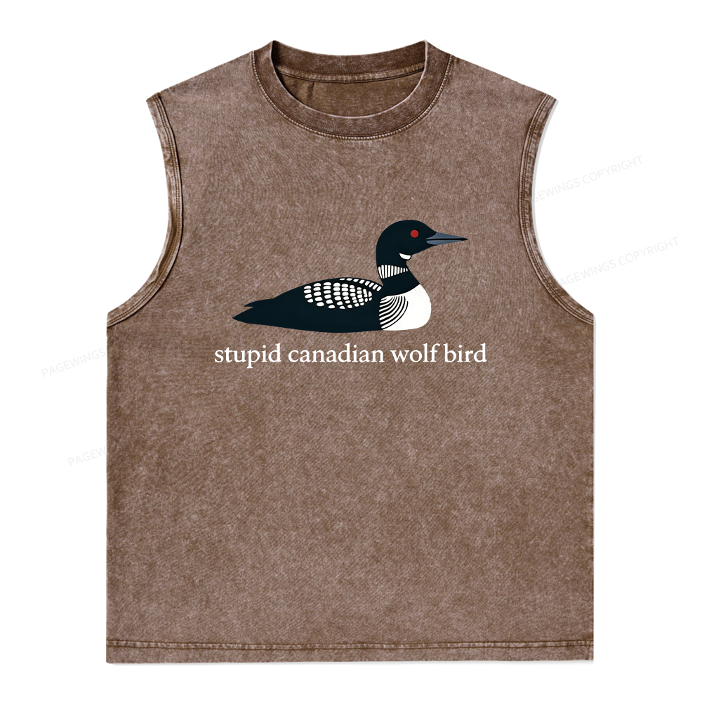Pagewings Stupid Canadian Wolf Bird Unisex Washed Tank Top