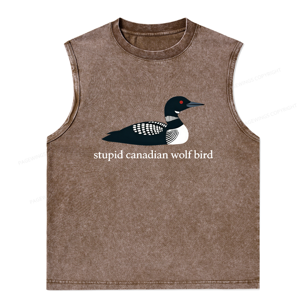 Pagewings Stupid Canadian Wolf Bird Unisex Washed Tank Top