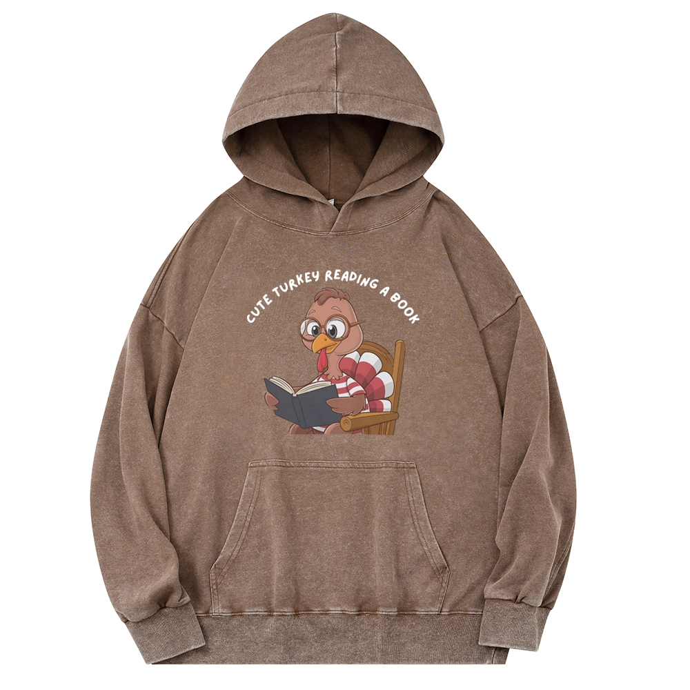 Pagewings Thanksgiving Turkey Reading A Book Unisex Washed Hoodie
