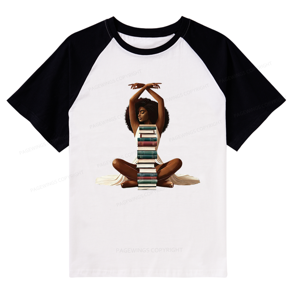 Pagewings Black Girl Reading Raglan T-shirt
