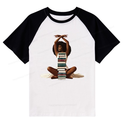 Pagewings Black Girl Reading Raglan T-shirt